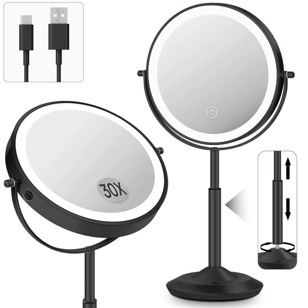 vpu makeup mirror with lights 1x/30x magnification for precise makeup application.