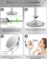 VPU makeup mirror features a 3000mAh rechargeable battery for cordless use