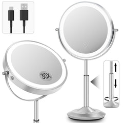 VPU makeup mirror with lights shows an 8-inch frame for precise makeup application