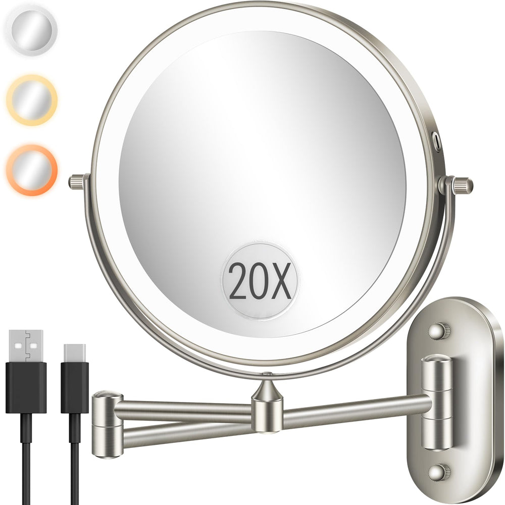 VPU wall-mounted makeup mirror with LED 8-inch for bright, even makeup lighting