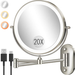 VPU wall-mounted makeup mirror with LED 8-inch for bright, even makeup lighting