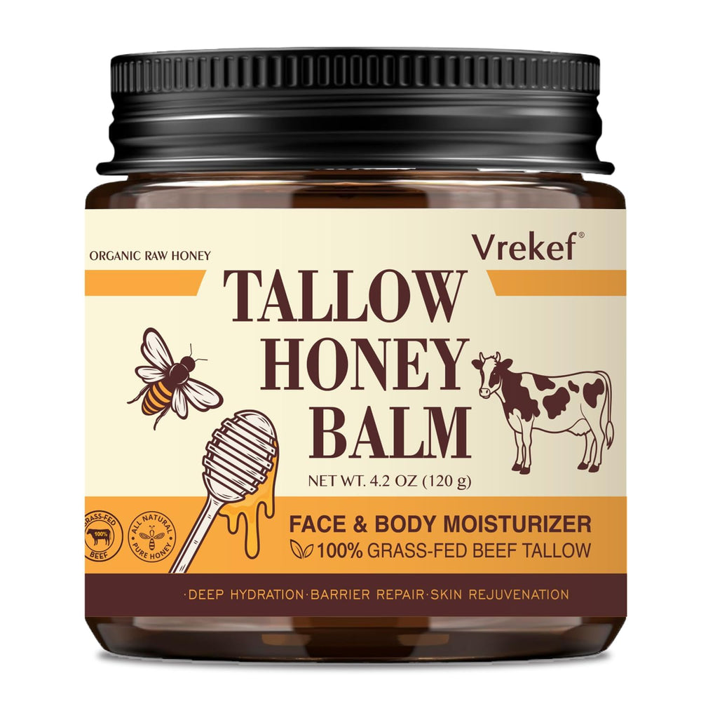 VREKEF beef tallow balm texture close-up for smooth hydration.