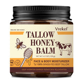 VREKEF beef tallow balm texture close-up for smooth hydration.