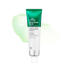 VT COSMETICS Cica Cream Plus bottle closeup signaling lightweight hydration for calm, glowing skin