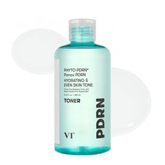 VT COSMETICS PDRN Toner bottle on a clean counter delivering refreshing hydration.