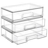 Vtopmart 12.1W clear stackable drawers front view highlights space-saving vanity organization.