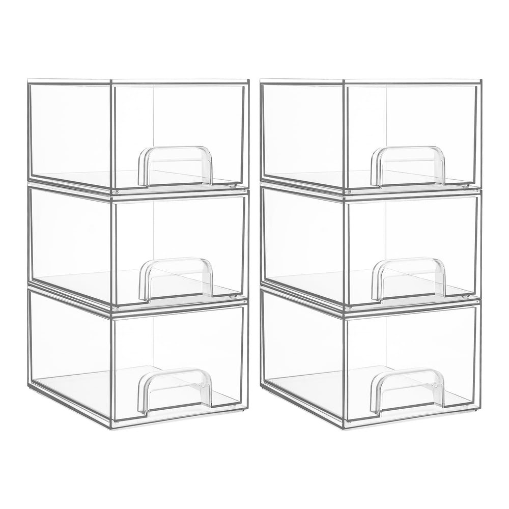 Vtopmart six-pack clear storage drawers stacked for compact vanity organization.