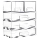Vtopmart clear stackable drawers front view for space-saving bathroom organization.