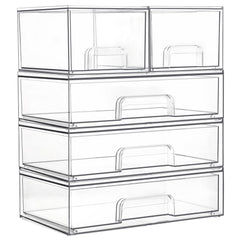 Vtopmart clear stackable drawers front view for space-saving bathroom organization.
