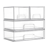 Vtopmart stackable drawers set4 in clear plastic for space-saving cabinet organization.