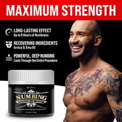 VTROUY Deep Numbing Cream ingredients visual featuring Vitamin E, Emu Oil, Arnica.