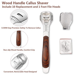Vusoset wood-handle callus shaver detail for comfortable precise control