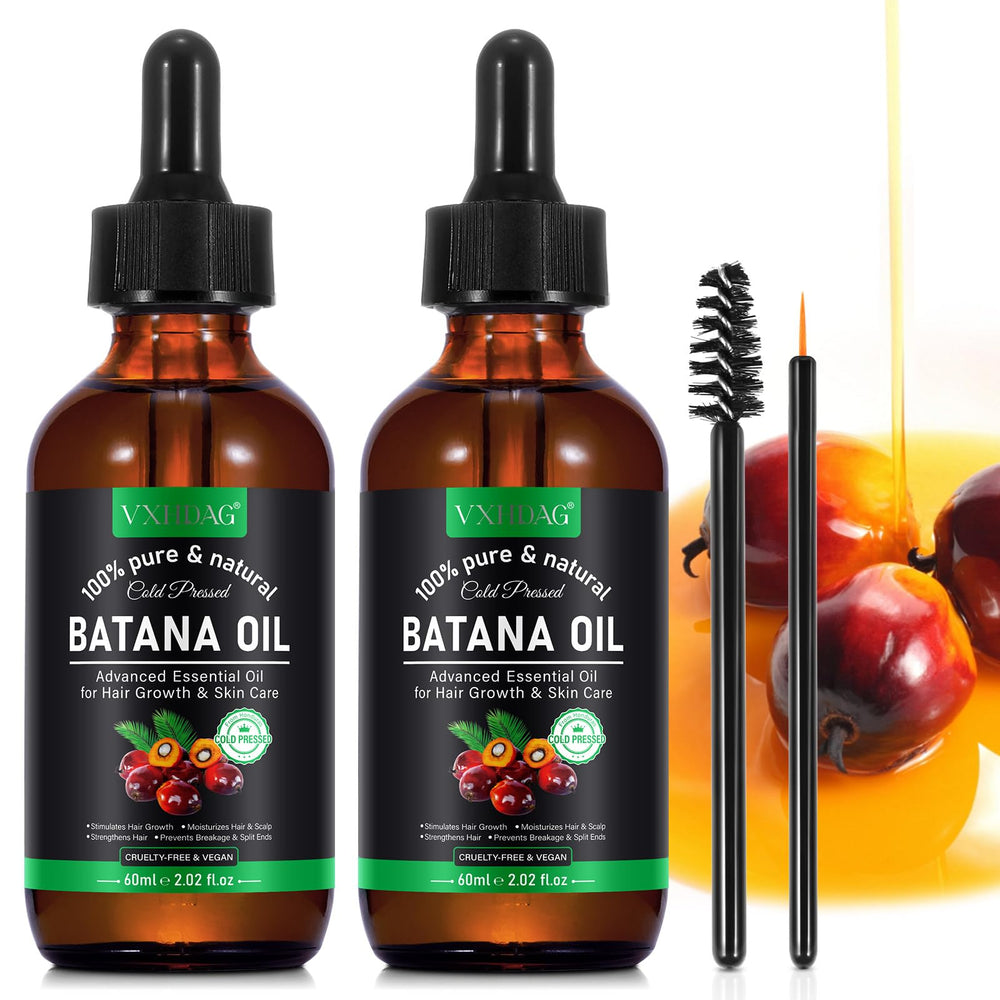 VXHDAG Batana Oil bottle shows pure formula for scalp nourishment and hair radiance.
