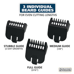 Wahl beard trimmer 5-position guide for precise length control.
