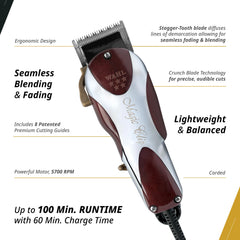 Wahl Professional 5 Star Magic Clip corded operation ensures consistent performance during sessions.