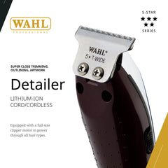 Wahl Professional cordless detailer Li T close-up blade for ultra-precise lines.