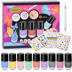Wakaniya kids nail-polish set with nine colors for creative play and colorful nails.