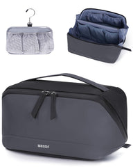 WANDF Toiletry Bag Men Dark Gray open-flat view shows quick-access organization.