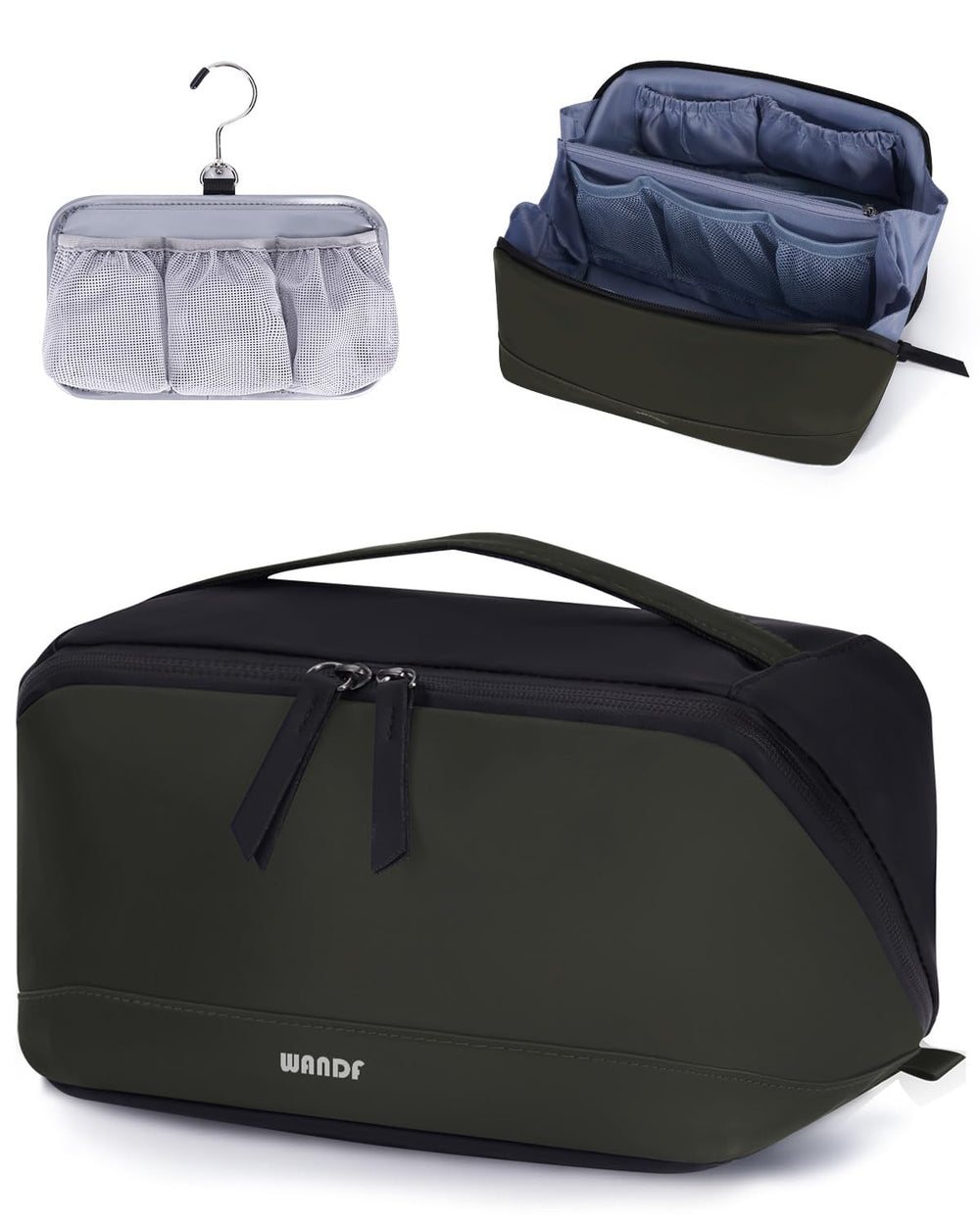 WANDF Toiletry Bag with detachable hanging pouch for fast access while traveling.