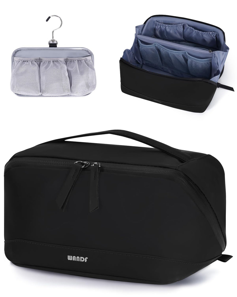 WANDF Toiletry Bag for Men open flat view showing quick access during travel