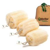 WARITEX premium natural Egyptian loofah pack foreground for gentle exfoliation.