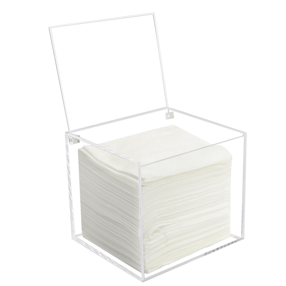 Watpot disposable face towel box front view with clear acrylic visibility for towel organization.