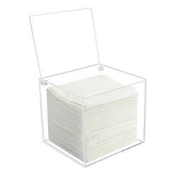 Watpot disposable face towel box front view with clear acrylic visibility for towel organization.