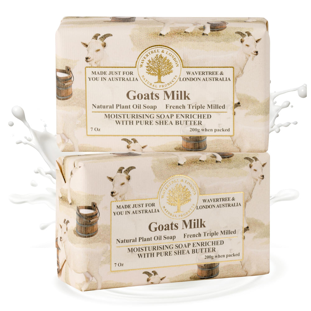 Wavertree & London goat milk soap bar 7oz wrapped for gifting with nourishing moisture.
