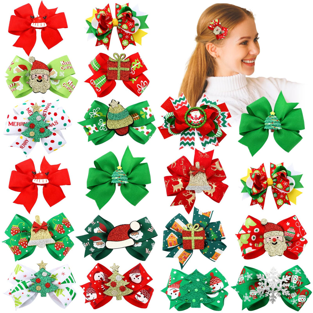 Wavyknot Christmas bow red green close-up, adds festive flair to hair.