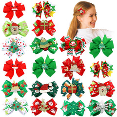 Wavyknot Christmas bow red green close-up, adds festive flair to hair.