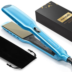 Wavytalk hair straightener blue angled view for quick, even heat styling
