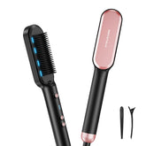 Wavytalk hair straightener brush front view in rose gold for quick salon-like styling
