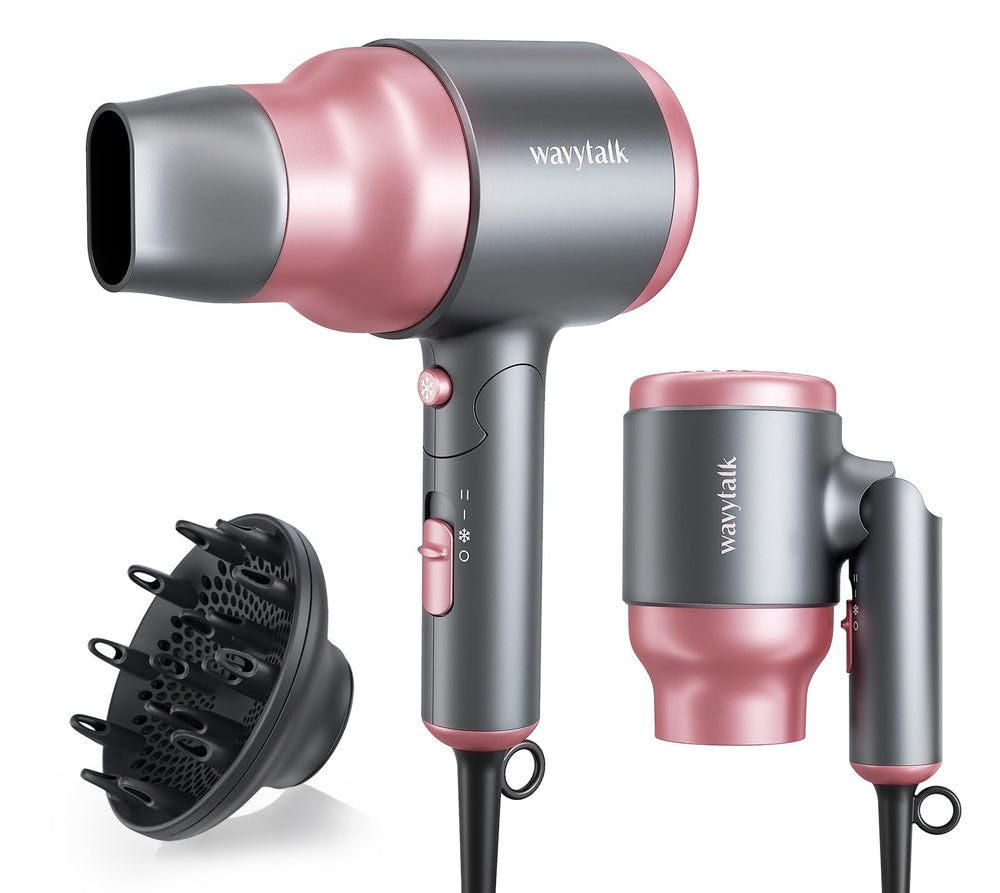 Wavytalk portable hair dryer rose pink folded for compact travel storage
