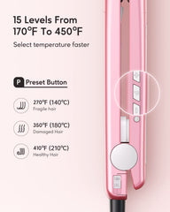 Wavytalk Salon Flat Iron Rose Gold preset buttons highlight quick temperature options