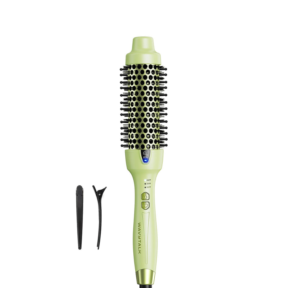 Wavytalk thermal brush close-up showing the 1.5-inch barrel for even heat and smooth results.