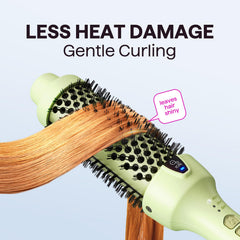 Wavytalk thermal brush emitting negative ions for frizz reduction during styling.