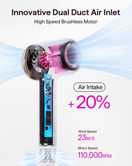 Wavytalk Turblow Pro ionization-technology emits negative ions to reduce frizz.