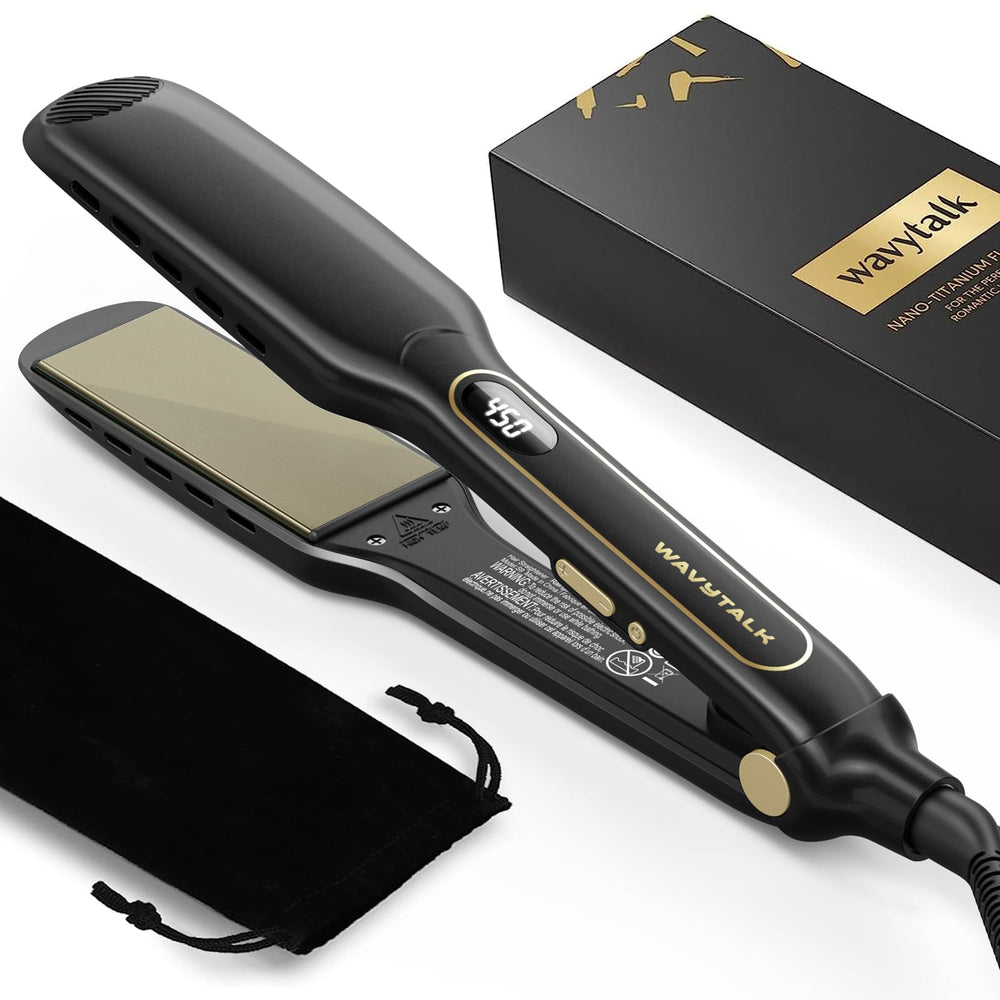 Wavytalk wet-to-straight straightener showing sleek plate design for smooth styling