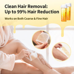 Waxfans roll-on wax application action shows quick-melting formula at work.