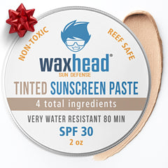 Waxhead tinted zinc oxide sunscreen on the face providing clear coverage for surfing.
