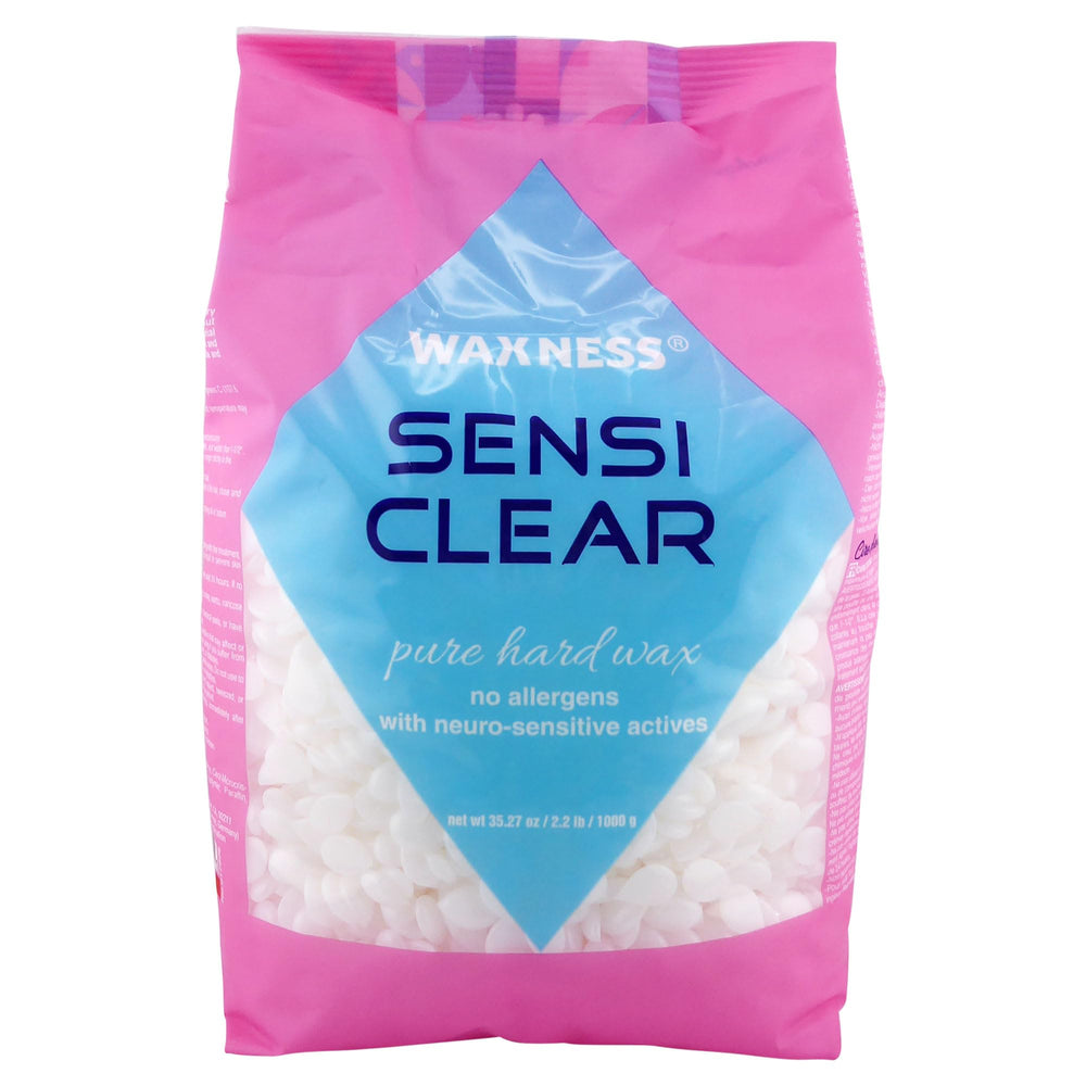 Waxness Sensi Clear Glass hard wax beads warming for smooth, low-temperature removal.