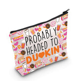 WCGXKO coffee makeup bag donut front, portable storage for cosmetics on the go.