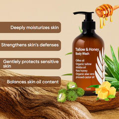 WDVNEX Tallow and Honey Body Wash foam lather demonstrates rich, nourishing cleansing for sensitive skin.