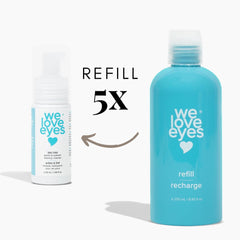 We Love Eyes Tea Tree Eyelid Foaming Cleanser close up lids for gentle cleansing.