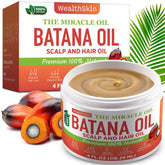 Wealthskin Batana Oil bottle shows pure Honduran origin for hair growth.