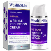 Wealthskin Instant Rapid Wrinkle Eye Cream tube ready for under-eye use with quick tightening.