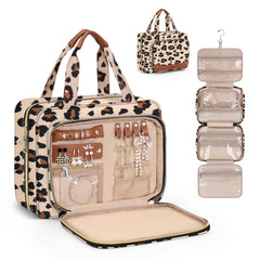 Wedama leopard print hanging toiletry bag with jewelry organizer for organized packing