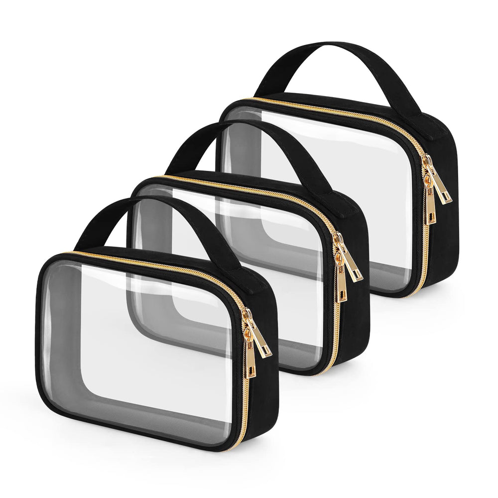 Wedama TSA-approved toiletry bag trio—clear front view for quick airport screening.