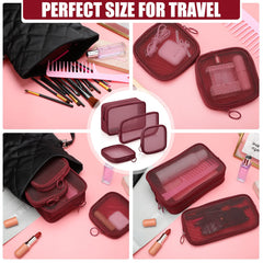 Weewooday wine-red mesh makeup bag combines style with organized travel.
