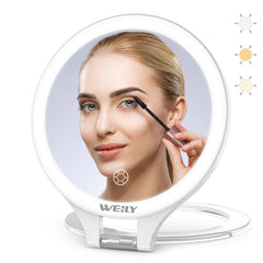 WEILY magnifying mirror 10x close up view for precise makeup tasks.